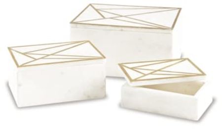 Signature Design by Ashley Ackley Modern Marble 3 Piece Storage Box Set, White