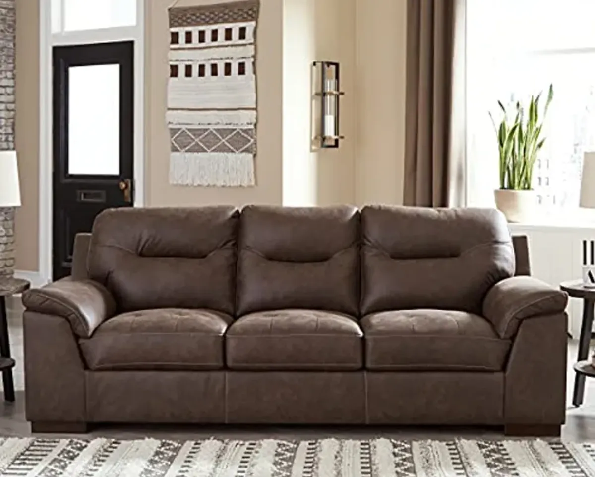 Signature Design by Ashley Maderla Faux Leather Oversized Sofa, Walnut Brown