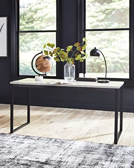 Signature Design by Ashley Lazabon Contemporary 63" Home Office Desk with Faux Concrete Melamine Top, Gray & Black