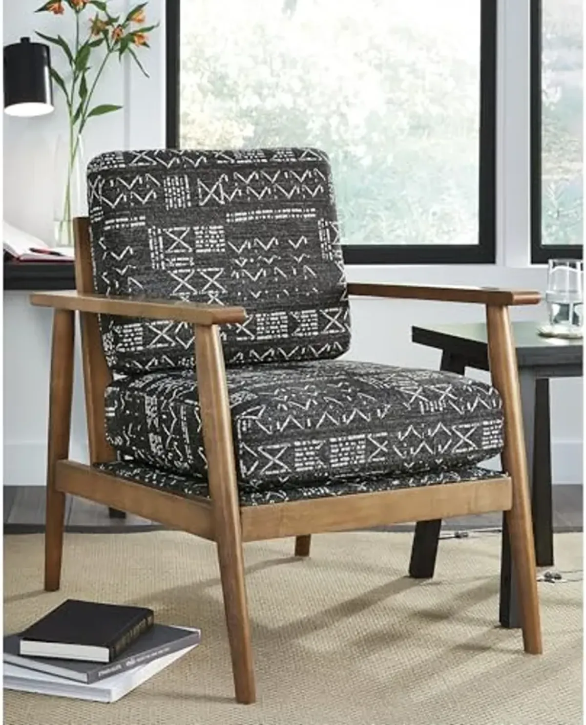 Signature Design by Ashley Bevyn Mid-Century Modern Upholstered Accent Chair, Printed Black