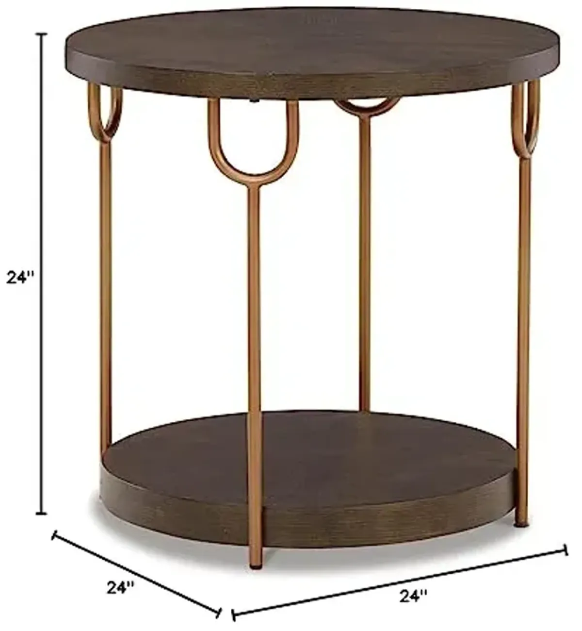 Signature Design by Ashley Brazburn Industrail Round End Table with Shelf, Dark Brown & Metallic
