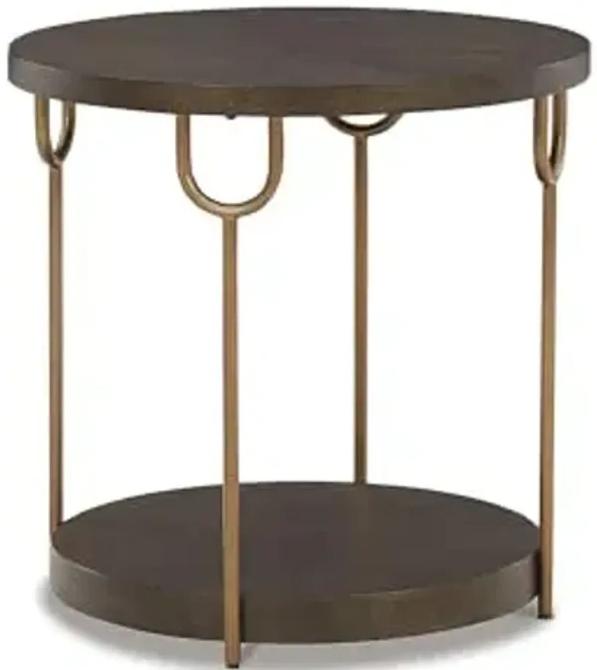 Signature Design by Ashley Brazburn Industrail Round End Table with Shelf, Dark Brown & Metallic