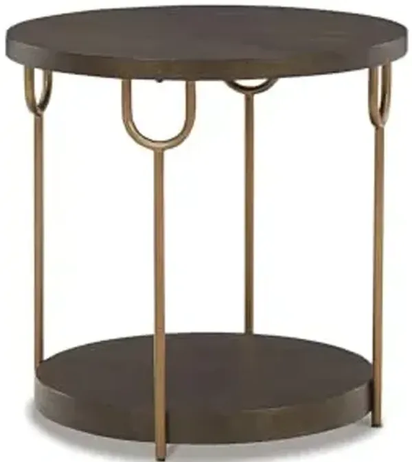 Signature Design by Ashley Brazburn Industrail Round End Table with Shelf, Dark Brown & Metallic