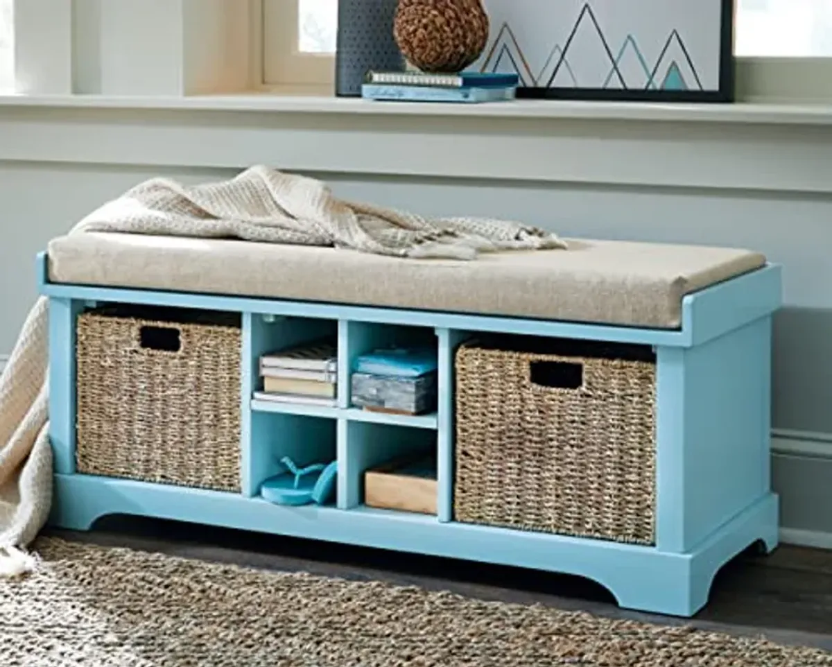 Signature Design by Ashley Dowdy Farmhouse Storage Bench with Cushion, Teal