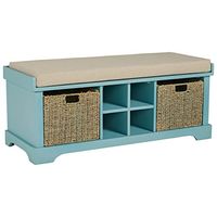 Signature Design by Ashley Dowdy Farmhouse Storage Bench with Cushion, Teal