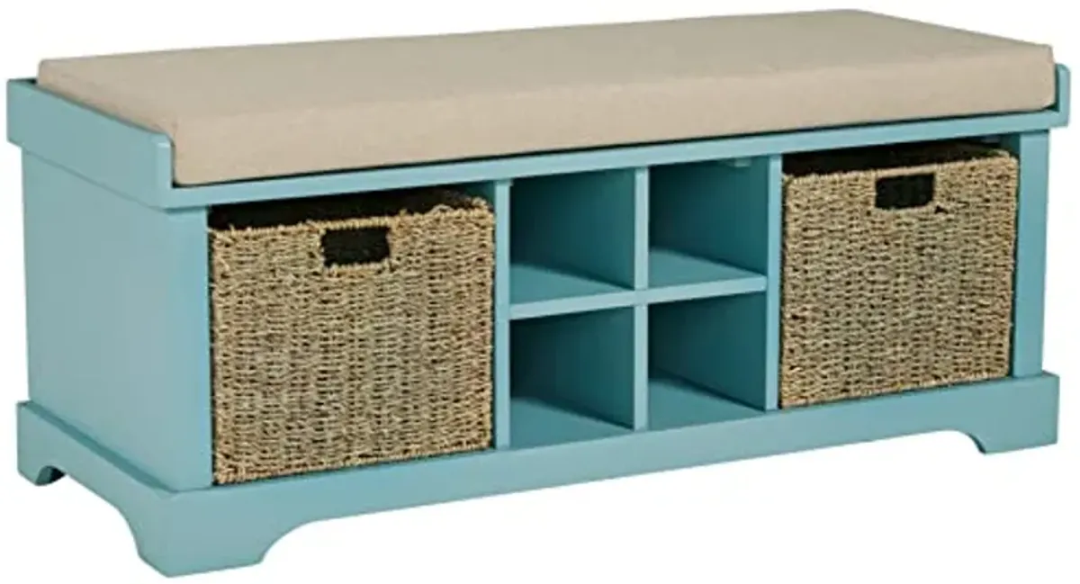 Signature Design by Ashley Dowdy Farmhouse Storage Bench with Cushion, Teal