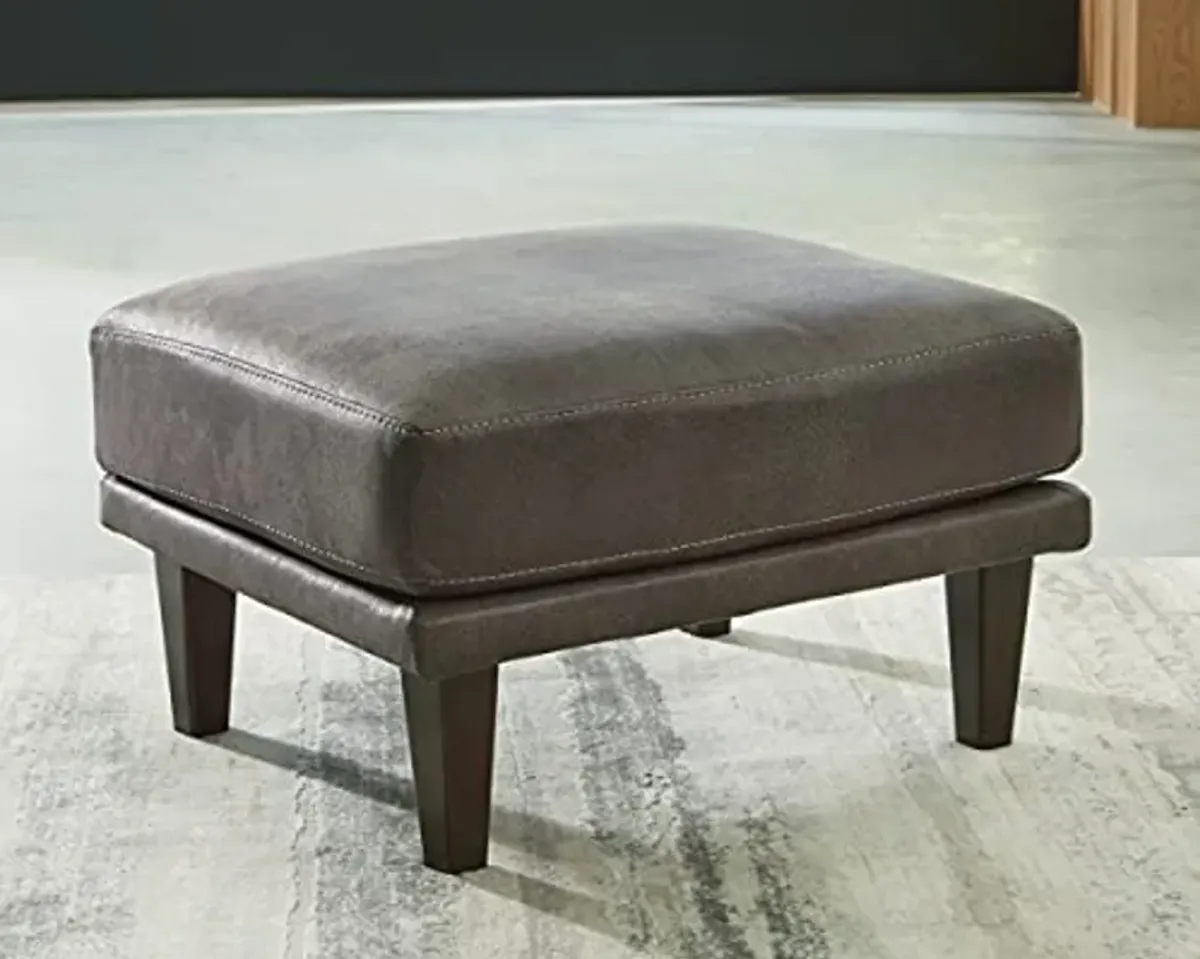 Signature Design by Ashley Arroyo Mid Century Modern Faux Leather Ottoman, Dark Gray