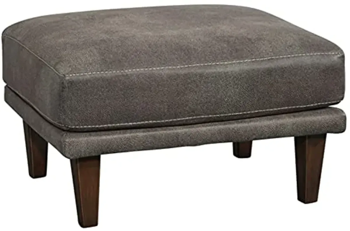 Signature Design by Ashley Arroyo Mid Century Modern Faux Leather Ottoman, Dark Gray