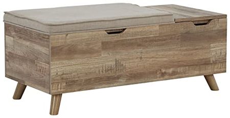 Signature Design by Ashley Gerdanet Mid Century Modern Upholstered Storage Bench, Beige