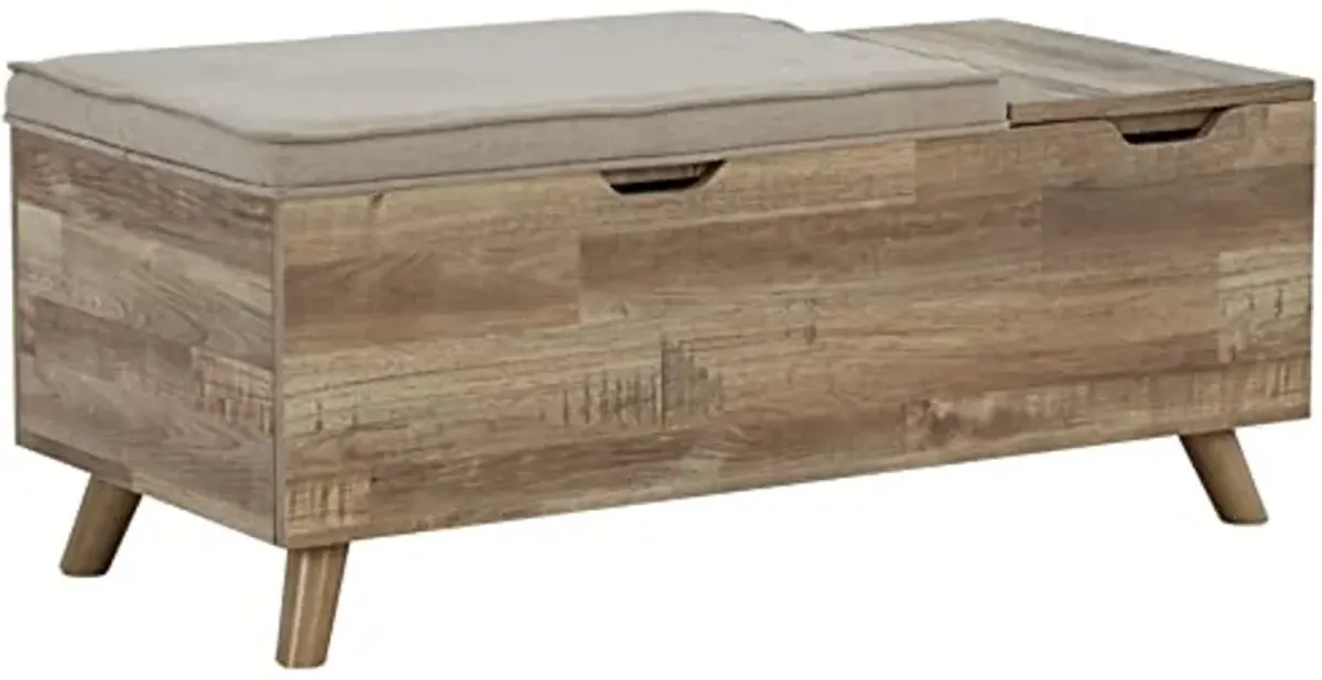 Signature Design by Ashley Gerdanet Mid Century Modern Upholstered Storage Bench, Beige