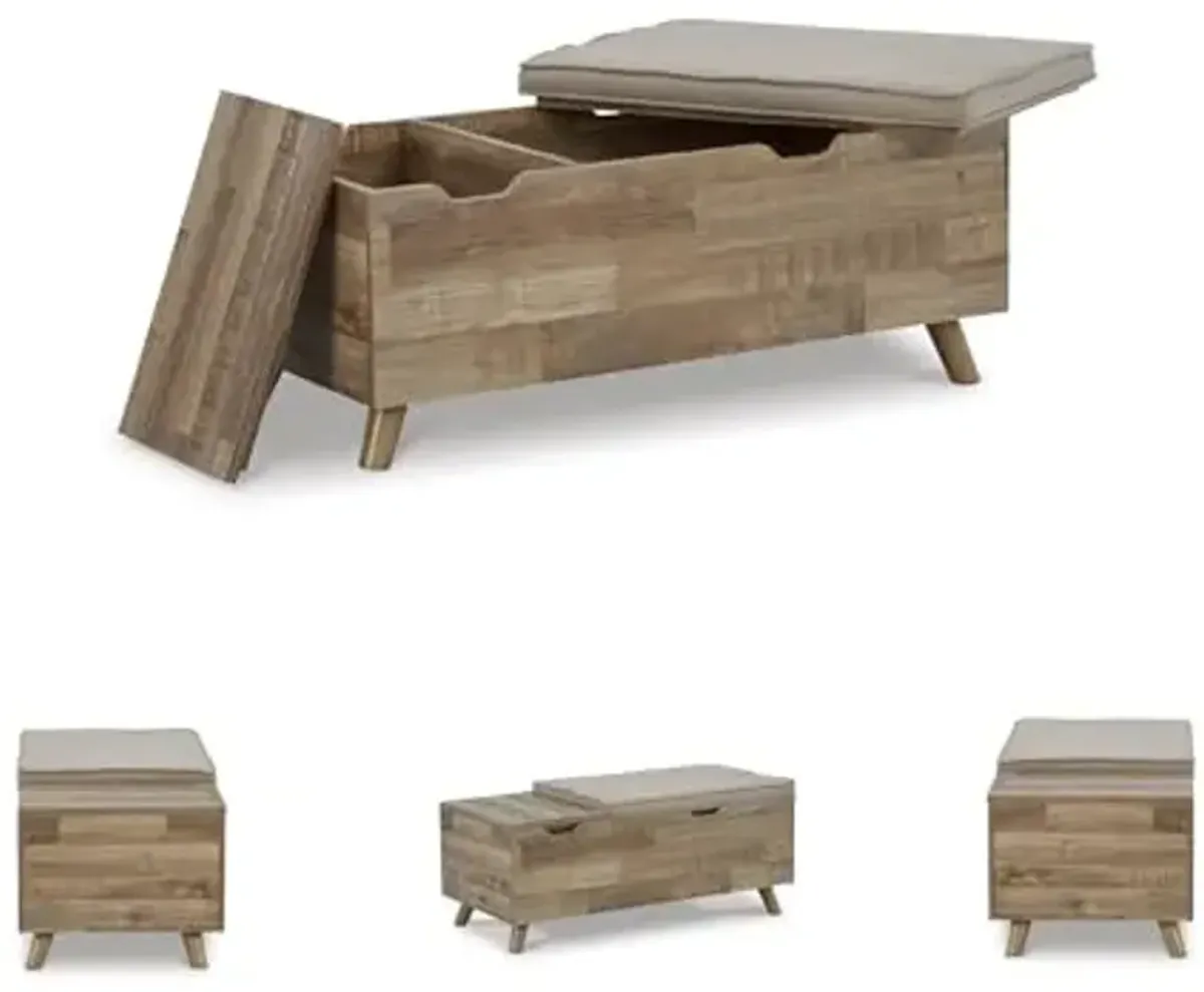 Signature Design by Ashley Gerdanet Mid Century Modern Upholstered Storage Bench, Beige