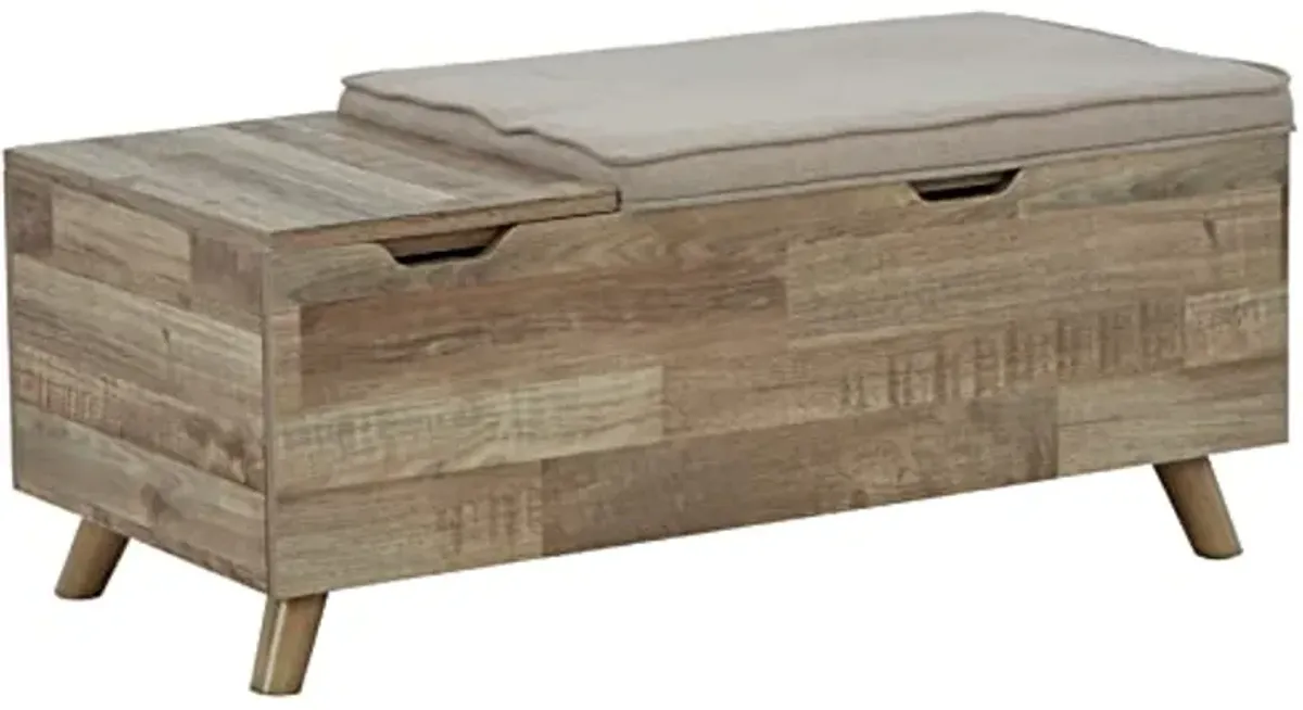 Signature Design by Ashley Gerdanet Mid Century Modern Upholstered Storage Bench, Beige