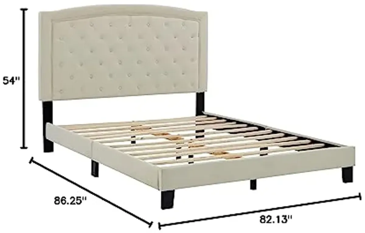 Signature Design by Ashley Adelloni Button Tufted Upholstered Bed Frame, King, Cream