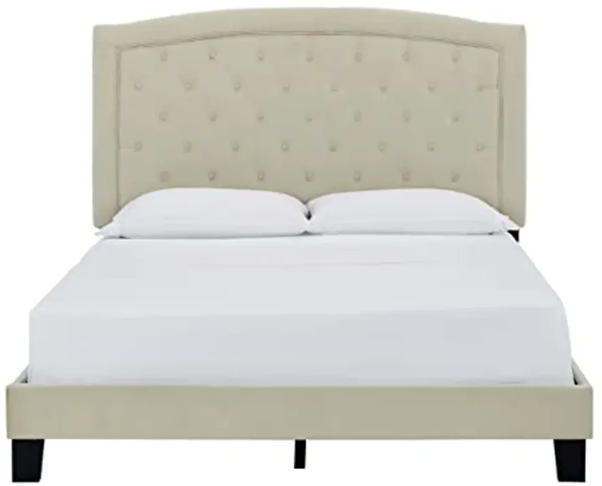 Signature Design by Ashley Adelloni Button Tufted Upholstered Bed Frame, King, Cream