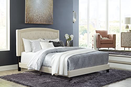 Signature Design by Ashley Adelloni Button Tufted Upholstered Bed Frame, King, Cream