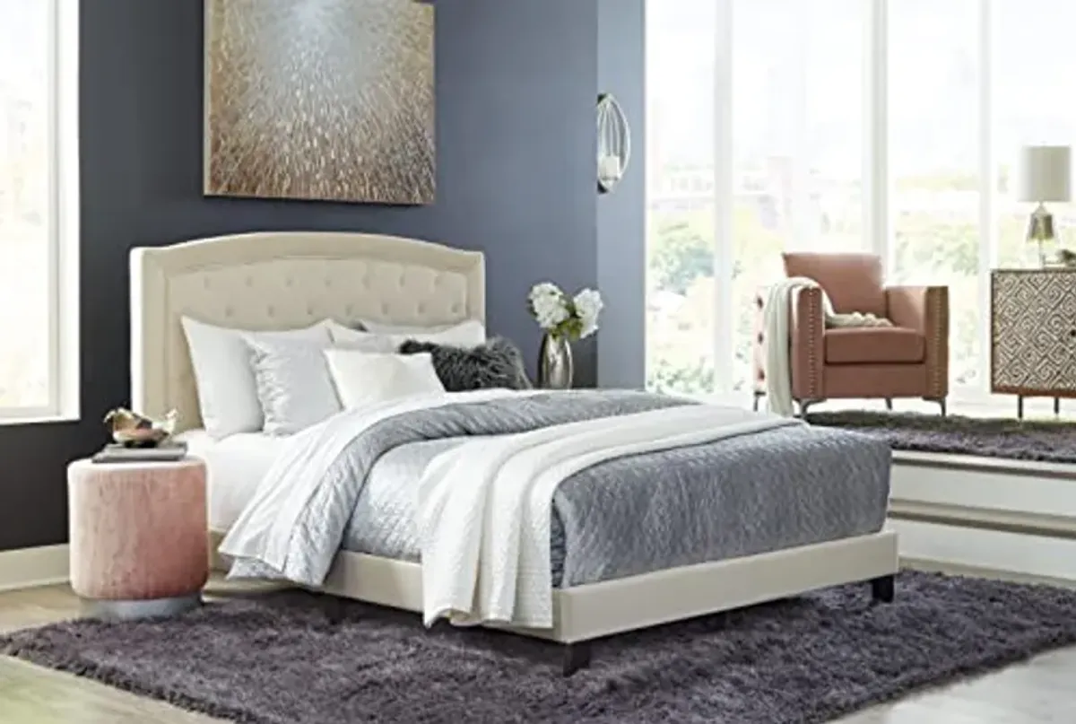 Signature Design by Ashley Adelloni Button Tufted Upholstered Bed Frame, King, Cream