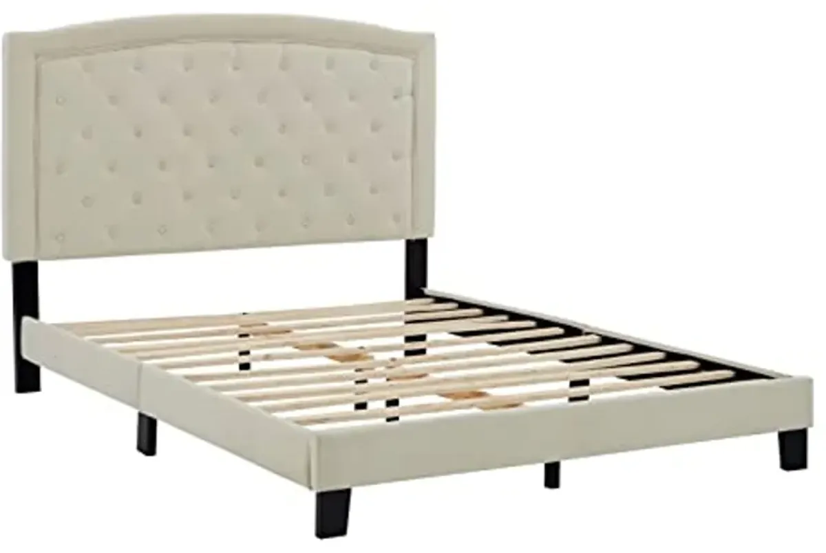 Signature Design by Ashley Adelloni Button Tufted Upholstered Bed Frame, King, Cream