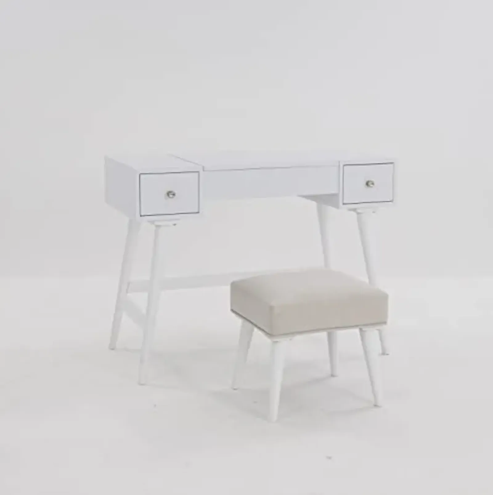 Signature Design by Ashley Thadamere Modern Glam Bedroom Vanity with Stool, White