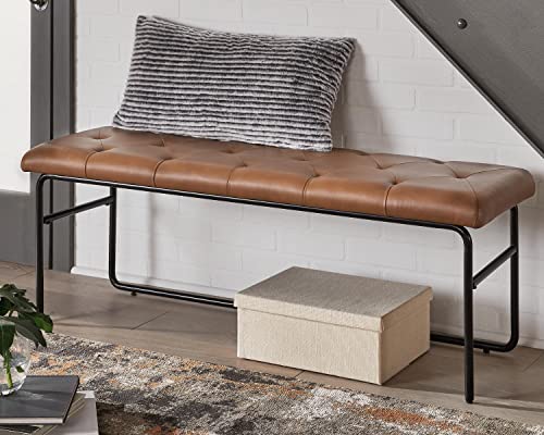 Signature Design by Ashley Donford Urban Button Tufted Leather Accent Bench, Brown