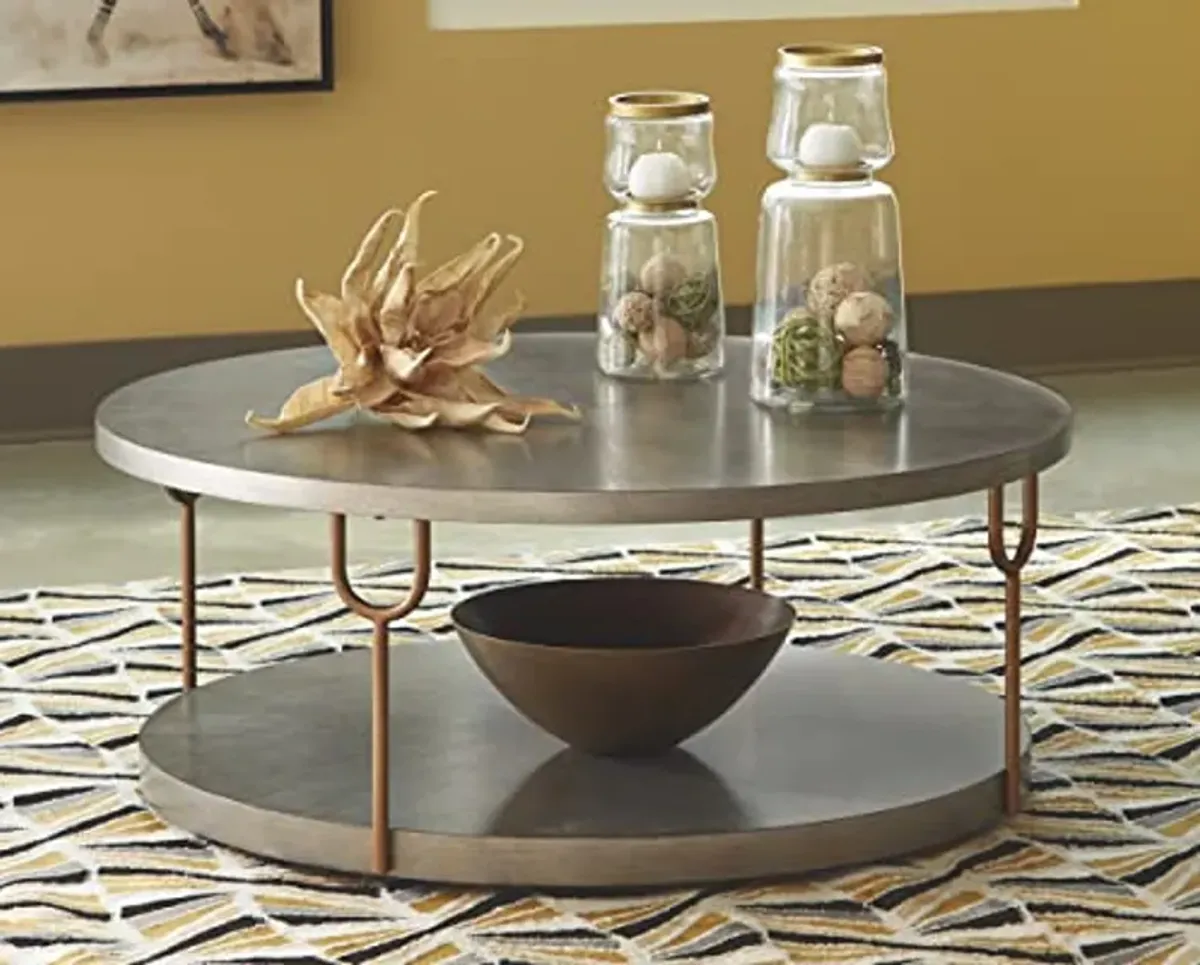 Signature Design by Ashley Ranoka Contemporary Round 42" Coffee Table, Metallic & Goldtone Finish