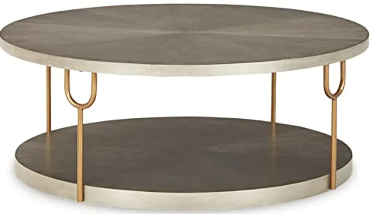 Signature Design by Ashley Ranoka Contemporary Round 42" Coffee Table, Metallic & Goldtone Finish