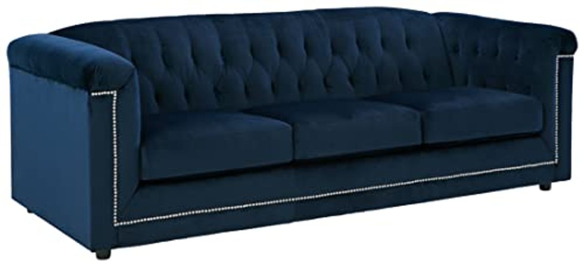 Signature Design by Ashley Josanna Glam Tufted Velvet Sofa, Navy Blue