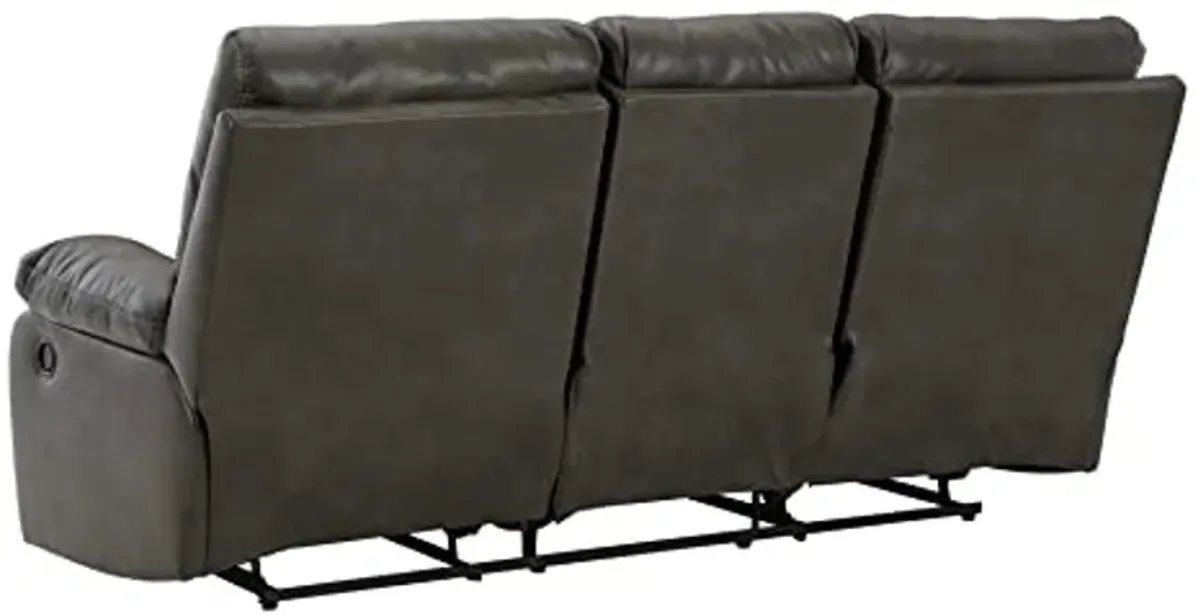 Signature Design by Ashley Willamen Modern Tufted Faux Leather Reclining Sofa with a Drop Down Table, Dark Gray