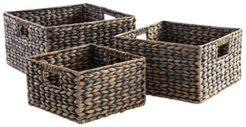 Signature Design by Ashley Elian Farmhouse Woven Wicker 3 Piece Nesting Basket Set, Gray