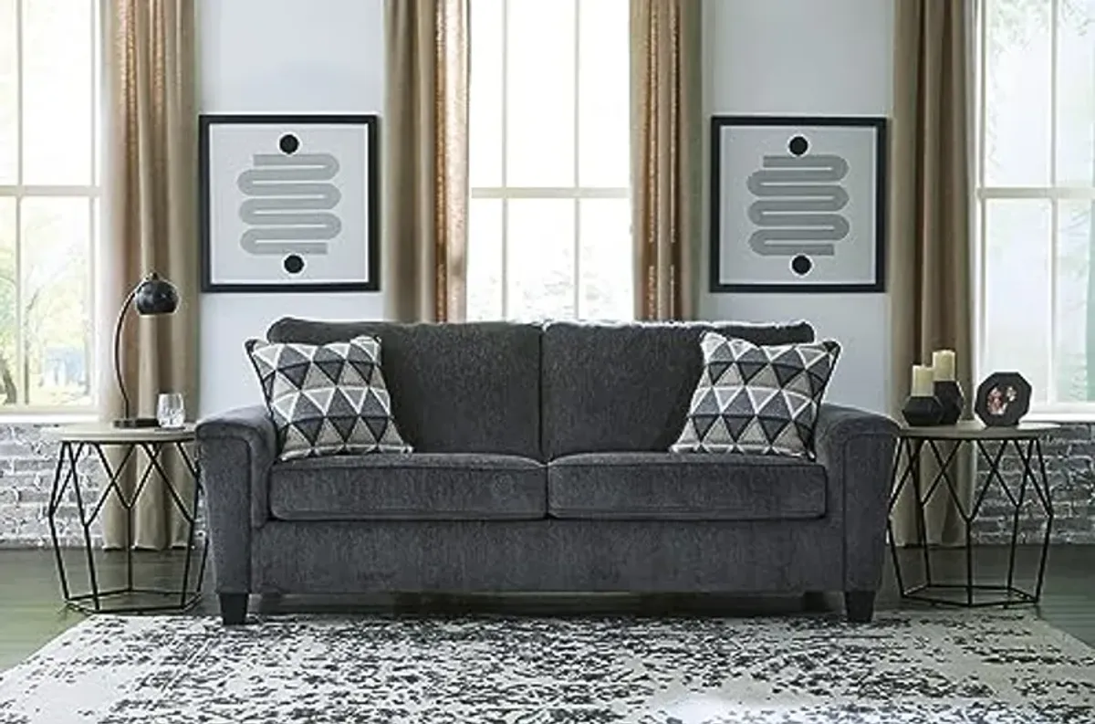 Signature Design by Ashley Abinger Contemporary Queen Sofa Sleeper with 2 Accent Pillows, Dark Gray