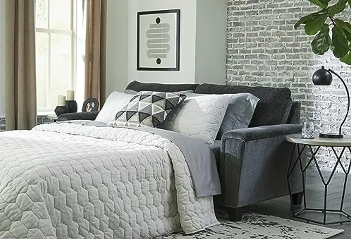 Signature Design by Ashley Abinger Contemporary Queen Sofa Sleeper with 2 Accent Pillows, Dark Gray