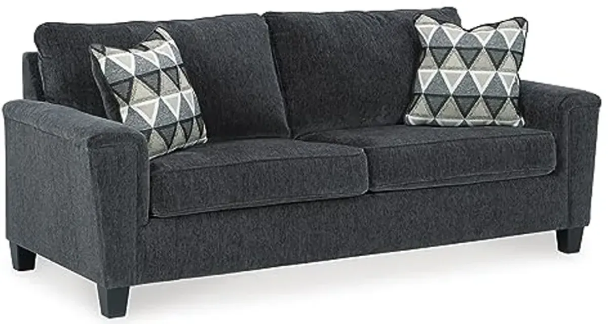 Signature Design by Ashley Abinger Contemporary Queen Sofa Sleeper with 2 Accent Pillows, Dark Gray