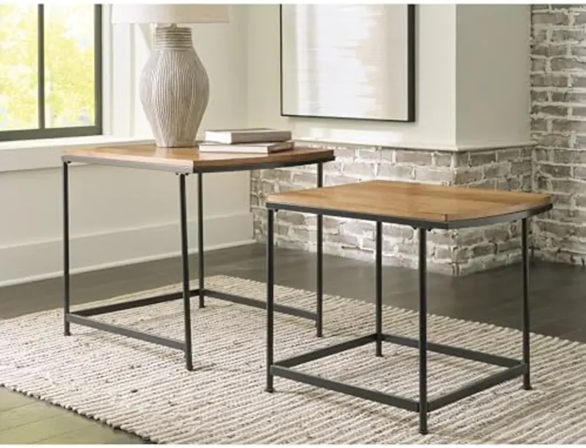 Signature Design by Ashley Drezmoore Modern Nesting End Tables Set, 2 Count, Light Brown & Black