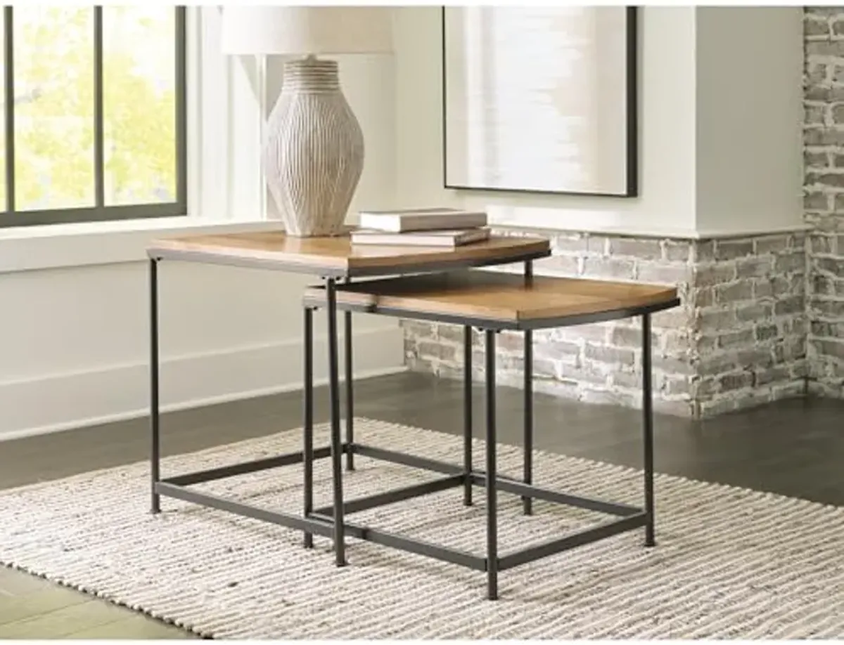 Signature Design by Ashley Drezmoore Modern Nesting End Tables Set, 2 Count, Light Brown & Black