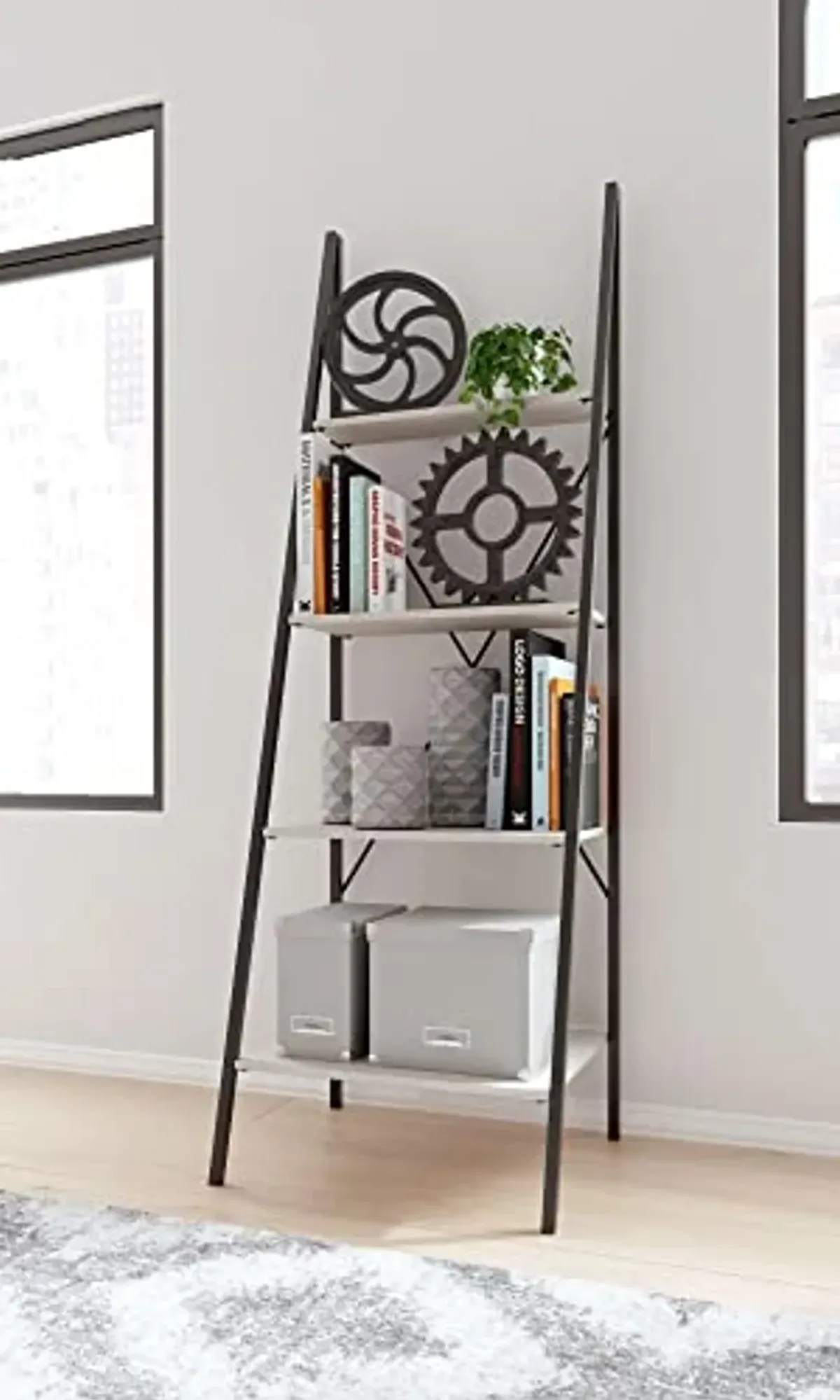 Signature Design by Ashley Bayflynn Contemporary 4 Shelf Bookcase, White & Black