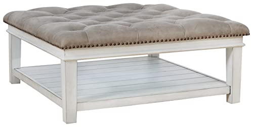 Signature Design by Ashley Kanwyn French Country Upholstered Square Ottoman Coffee Table, Whitewash