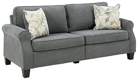 Signature Design by Ashley Alessio Modern Sofa with 2 Floral Throw Pillows, Charcoal Gray