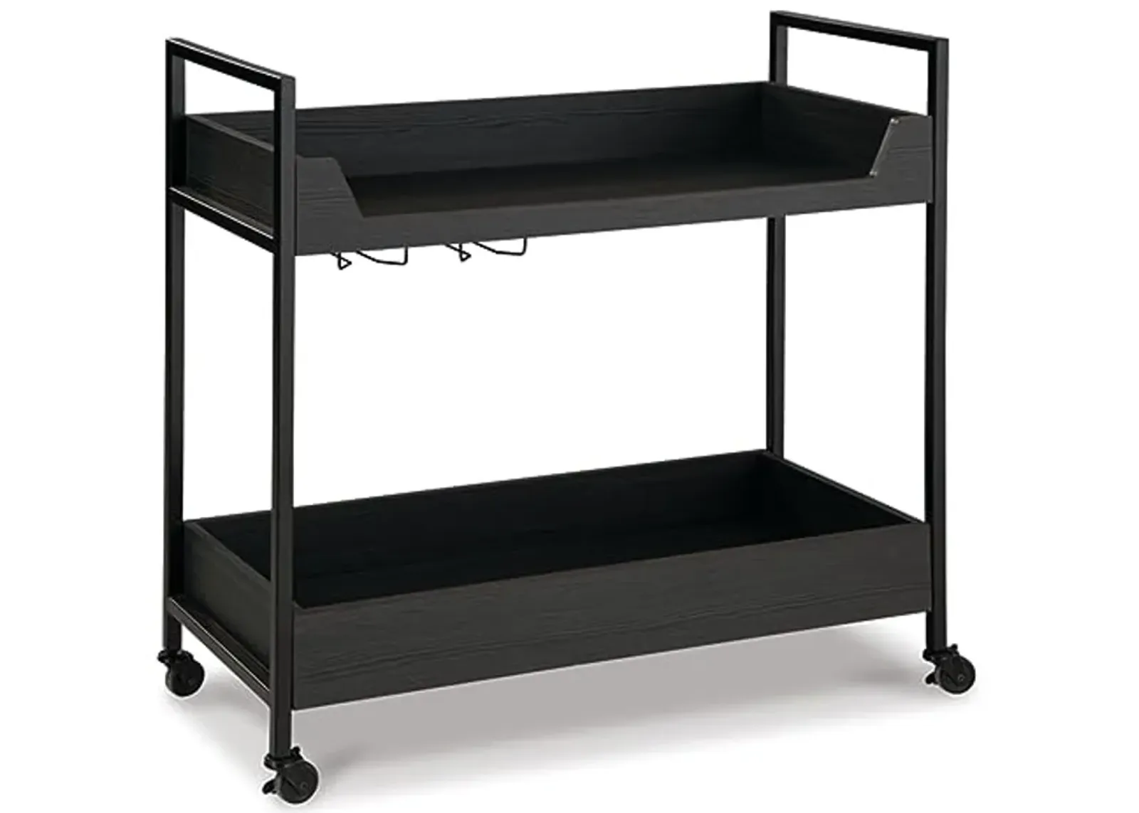 Signature Design by Ashley Yarlow Modern Industrial 2 Shelf Metal Frame Bar Cart with Stemware Rack, Black & Gray