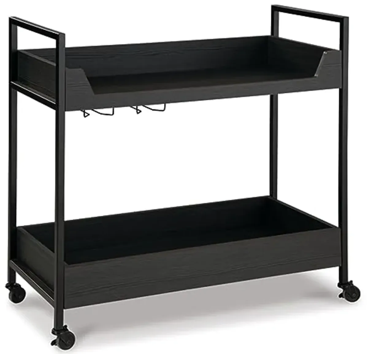 Signature Design by Ashley Yarlow Modern Industrial 2 Shelf Metal Frame Bar Cart with Stemware Rack, Black & Gray