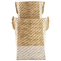 Signature Design by Ashley Winwich Modern Woven Wicker 2 Piece Stackable Basket Set, White & Light Brown
