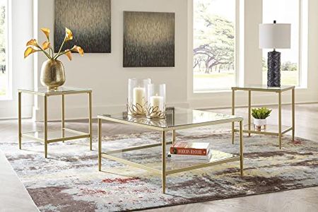Signature Design by Ashley Zerika Modern 3 Piece Table Set with Coffee & 2 End Tables, Gold