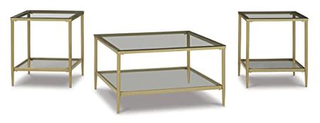 Signature Design by Ashley Zerika Modern 3 Piece Table Set with Coffee & 2 End Tables, Gold