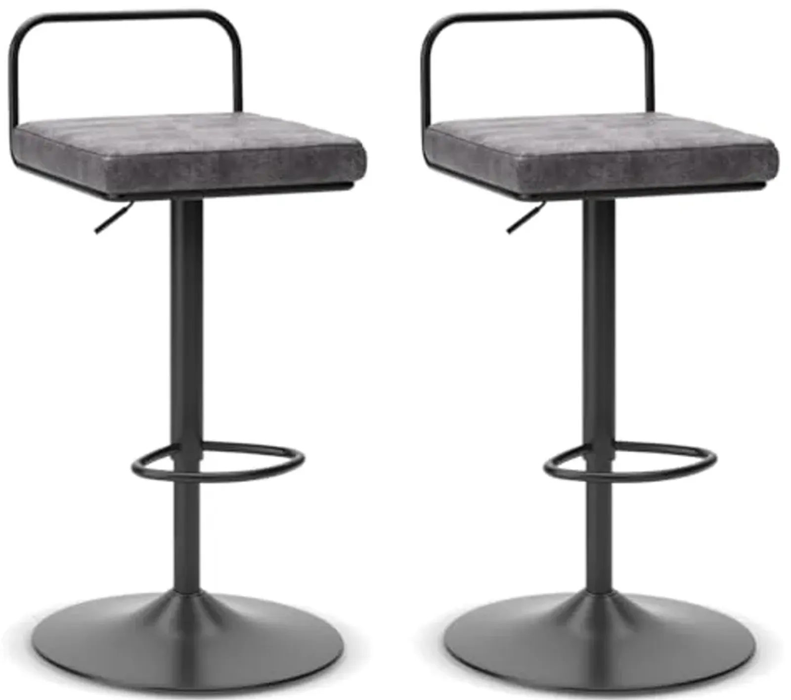 Signature Design by Ashley Strumford Low Back 30.38" Faux Leather Industrial Pub Height Barstool, 2 Count, Gray