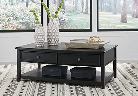 Signature Design by Ashley Beckincreek Casual Rectangular Coffee Table with Open Shelf and 2 Drawers, Black