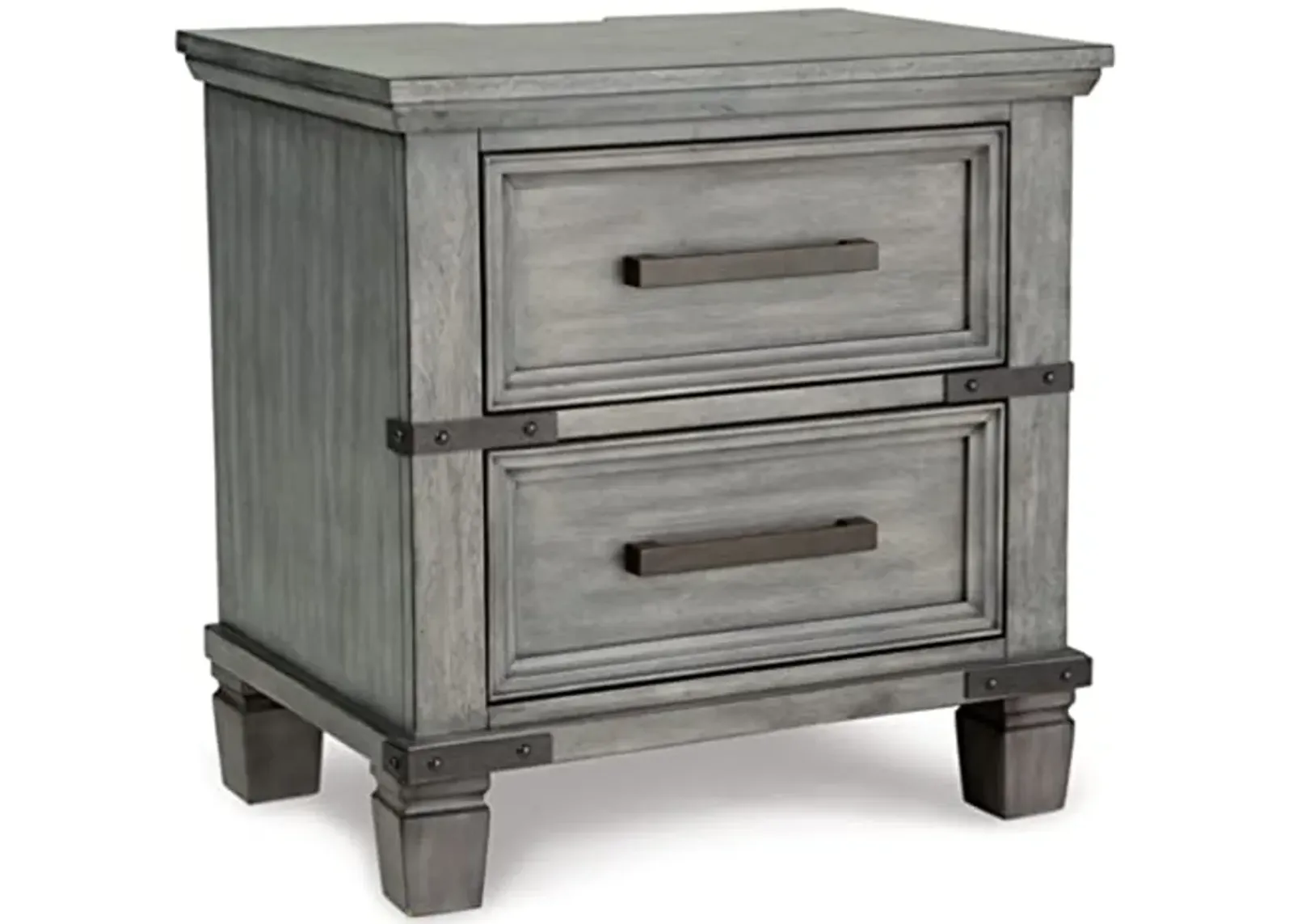 Signature Design by Ashley Russelyn Rustic 2 Smooth-Gliding Drawers Night Stand with Outlets & USB Ports, Gray