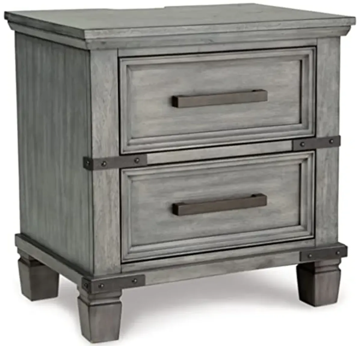 Signature Design by Ashley Russelyn Rustic 2 Smooth-Gliding Drawers Night Stand with Outlets & USB Ports, Gray