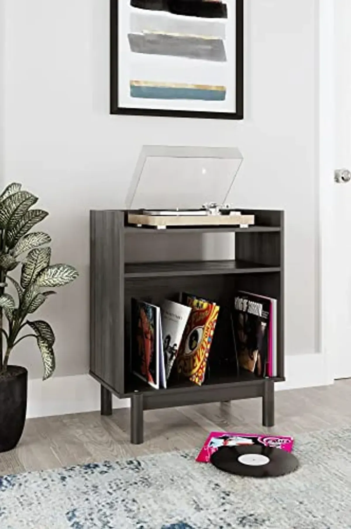 Signature Design by Ashley Brymont Mid-Century Modern Turntable Media Console, Dark Gray