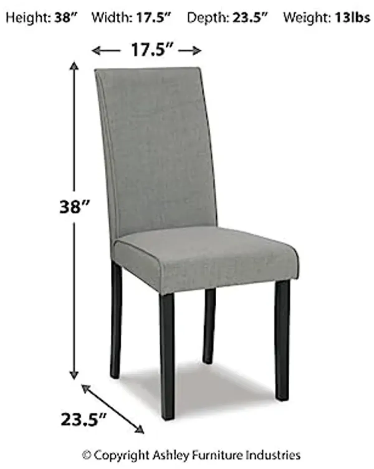 Signature Design by Ashley Kimonte Upholstered 19" Parsons Dining Chair, 2 Count, Dark Gray