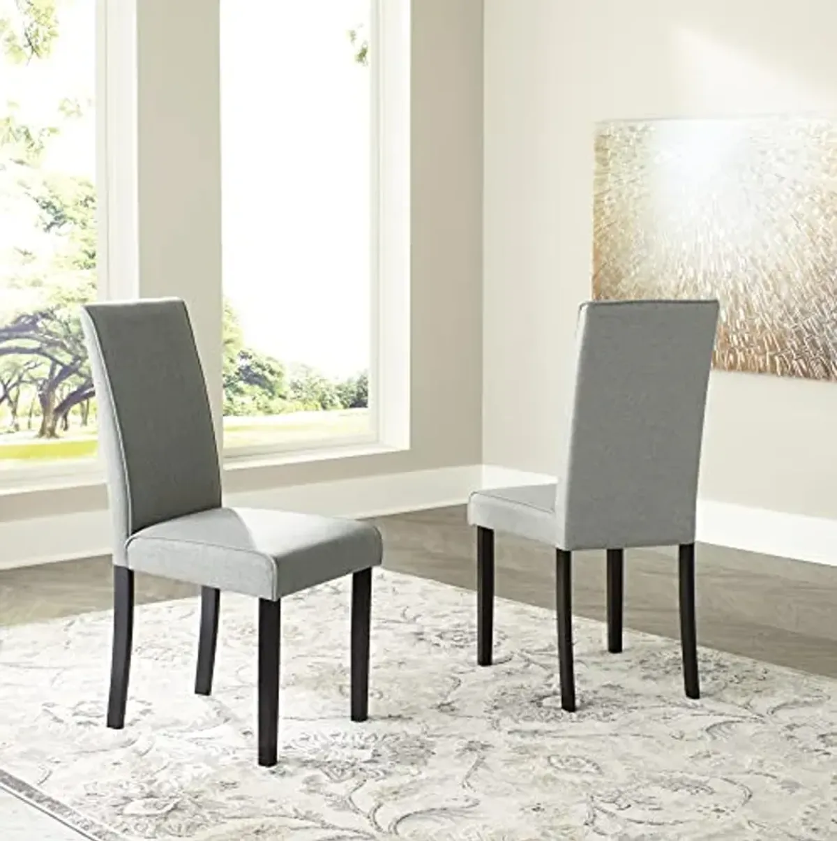 Signature Design by Ashley Kimonte Upholstered 19" Parsons Dining Chair, 2 Count, Dark Gray