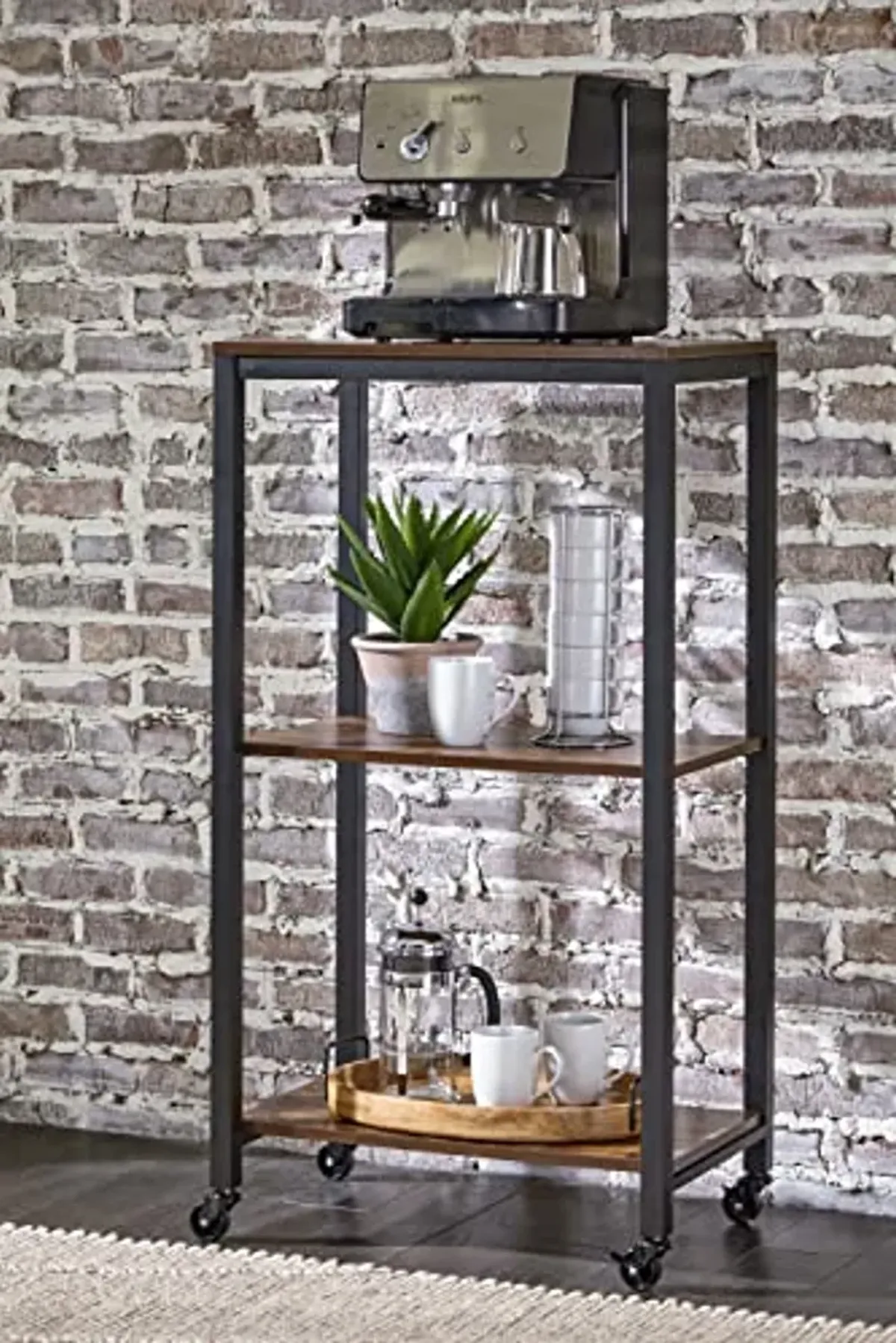 Signature Design by Ashley Bevinfield Vintage Metal Frame 3 Shelf Bar Cart, Dark Brown & Black