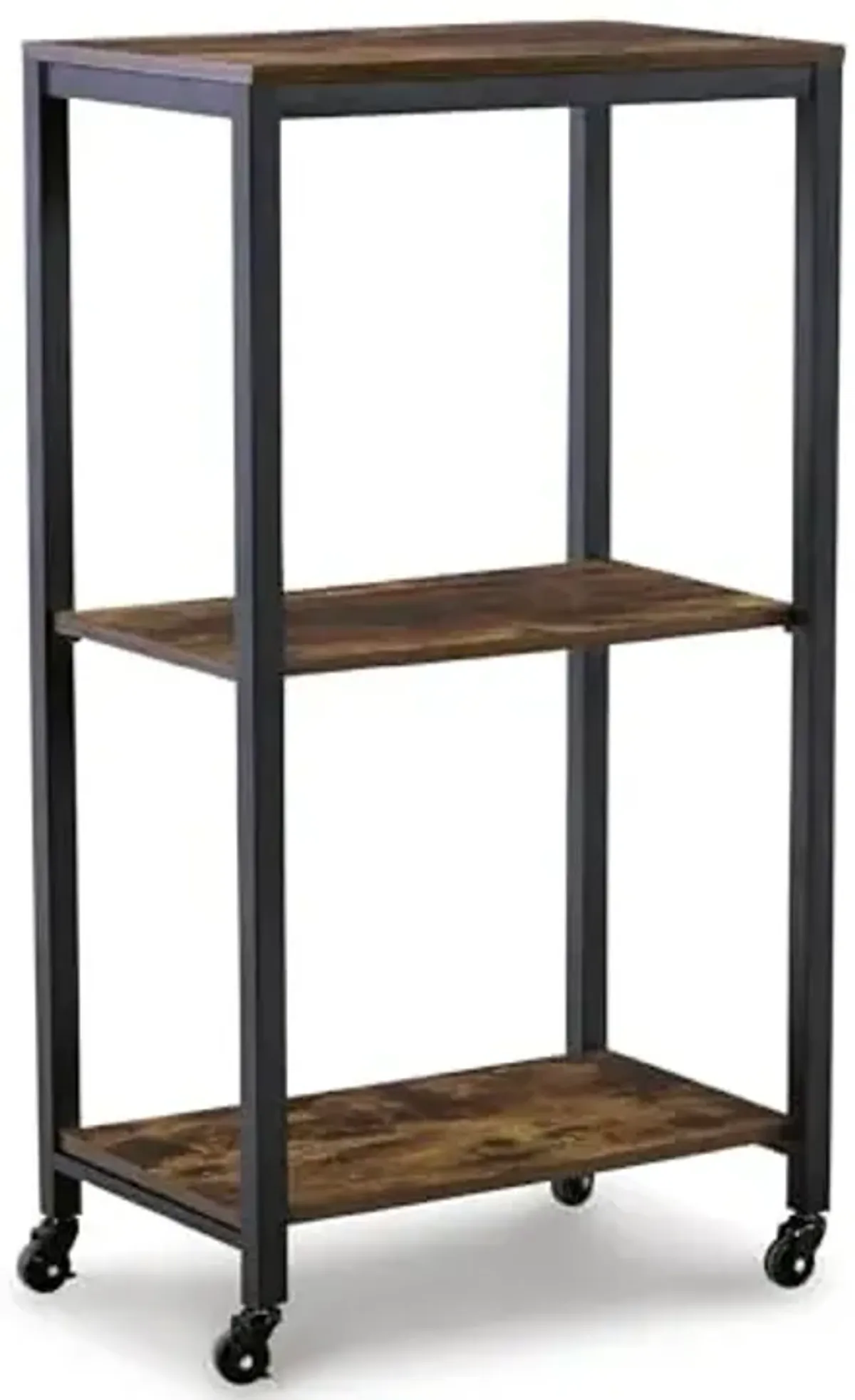 Signature Design by Ashley Bevinfield Vintage Metal Frame 3 Shelf Bar Cart, Dark Brown & Black